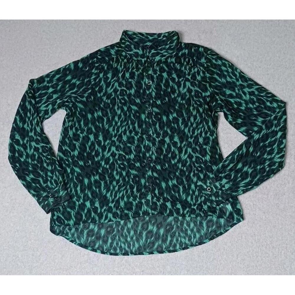 I Love H81 Sheer Button Up Blouse Womens Long Sleeve Size Small Animal...
